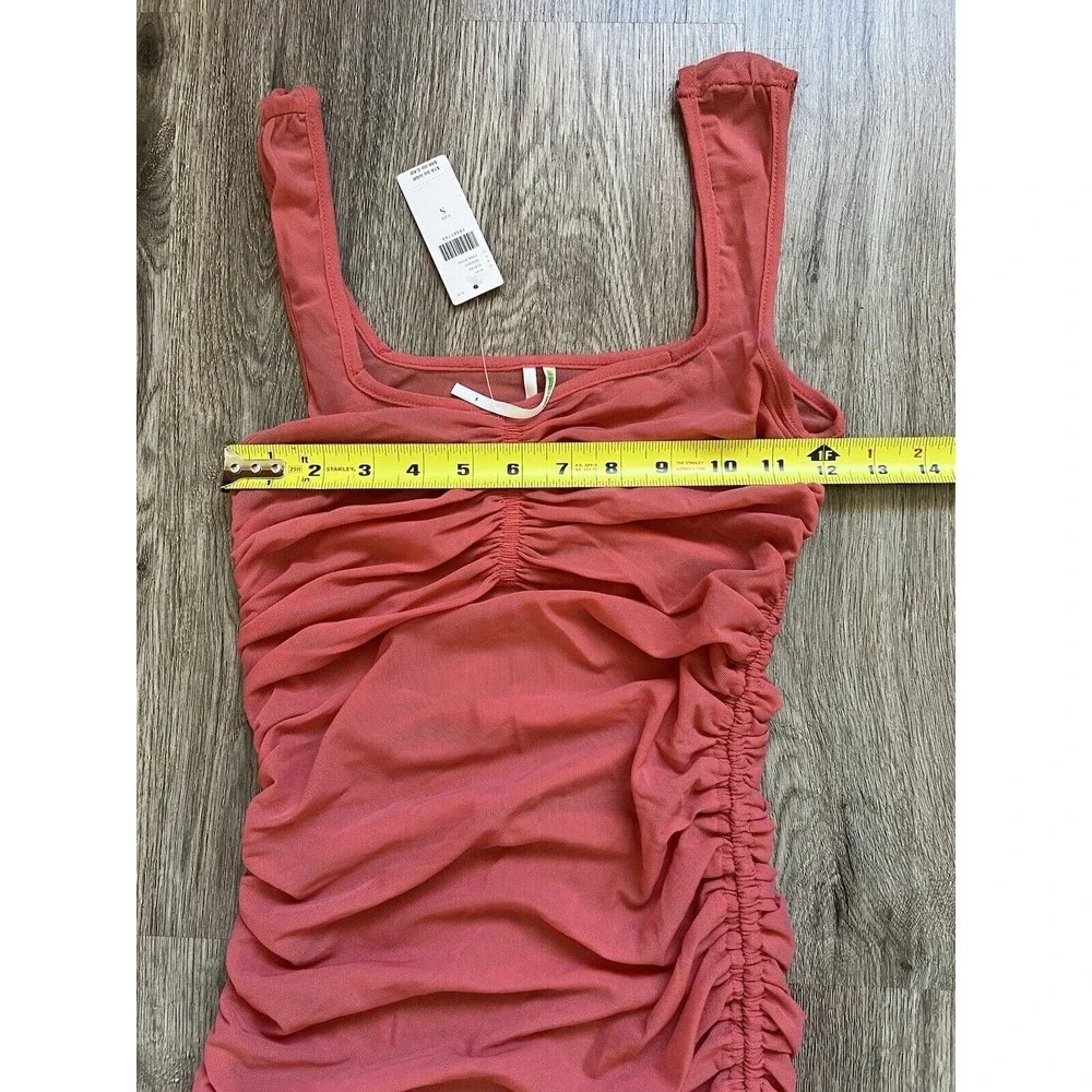 Anthropologie Sheer Mesh Cover Up Dress Womens Rose Knit Ruched Tie Size Small